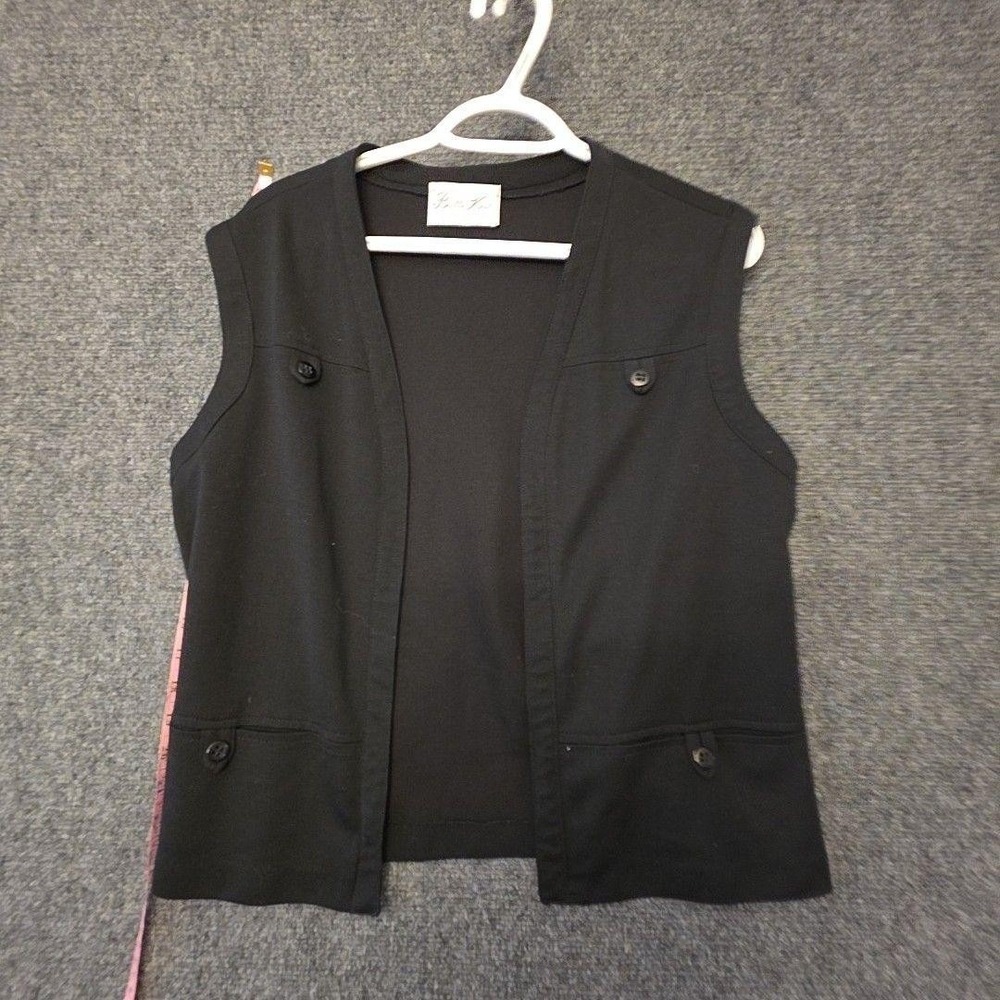Vintage Butte Knit Vest Womens L Black Open Front Button Pockets Sweater